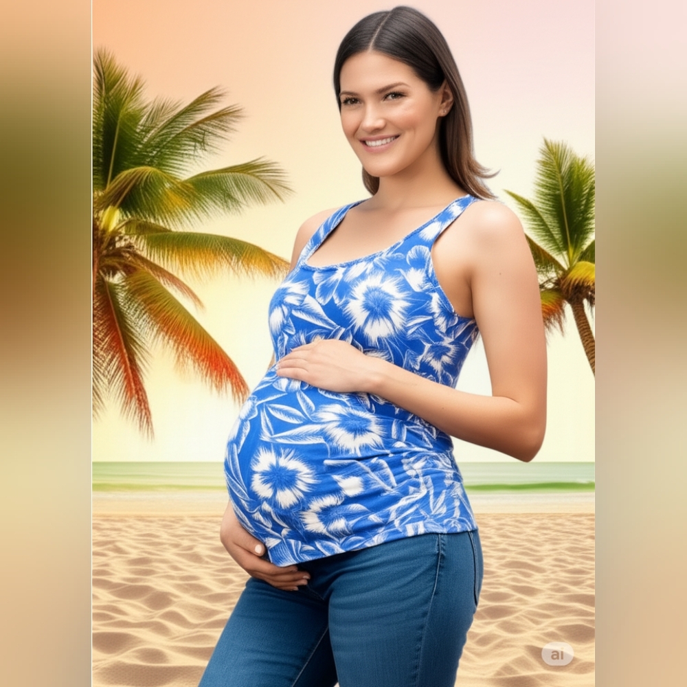 Motherhood Maternity floral side ruched scoop neck maternity tank top-floral